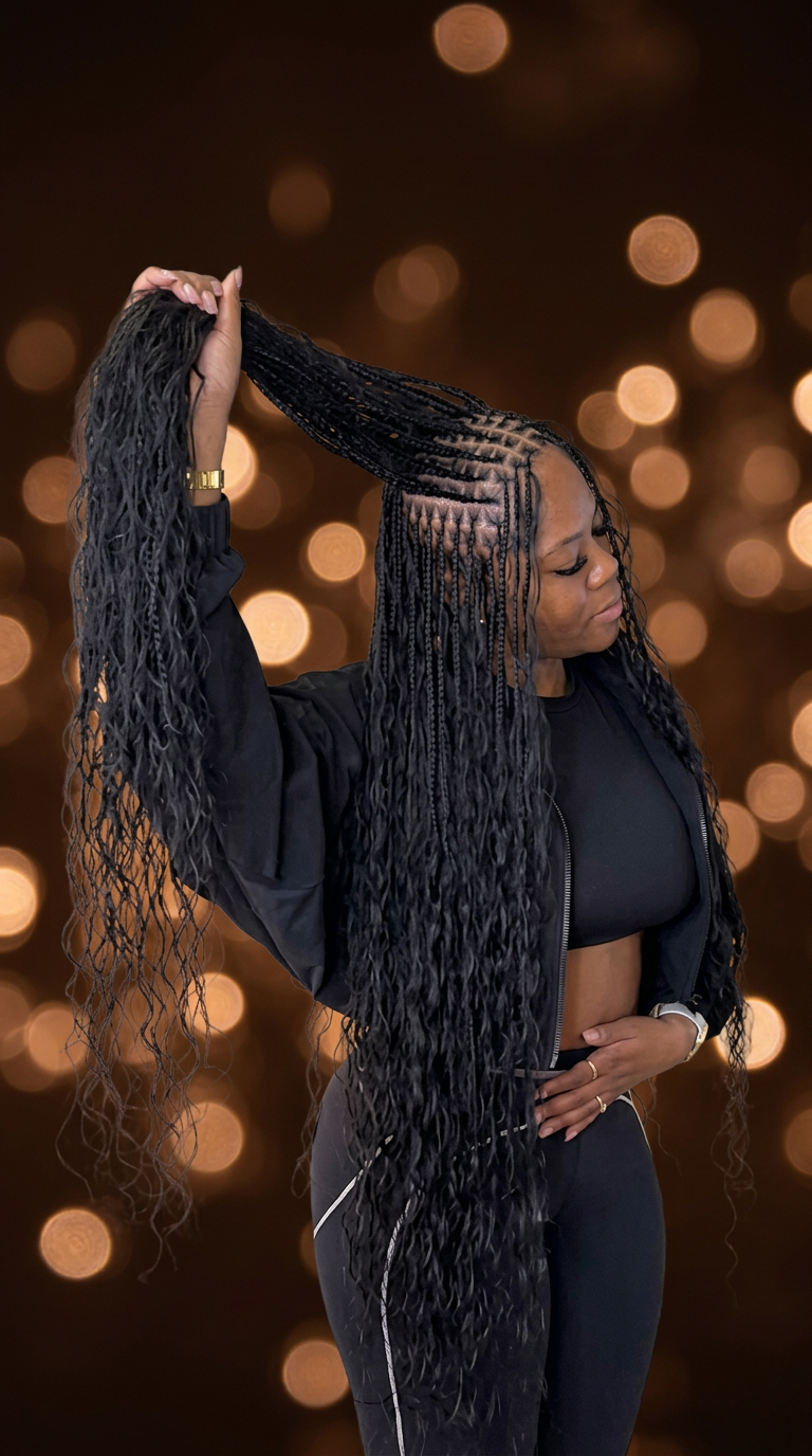 Bohemian Knotless Braids styled at Precious Hair Braiding