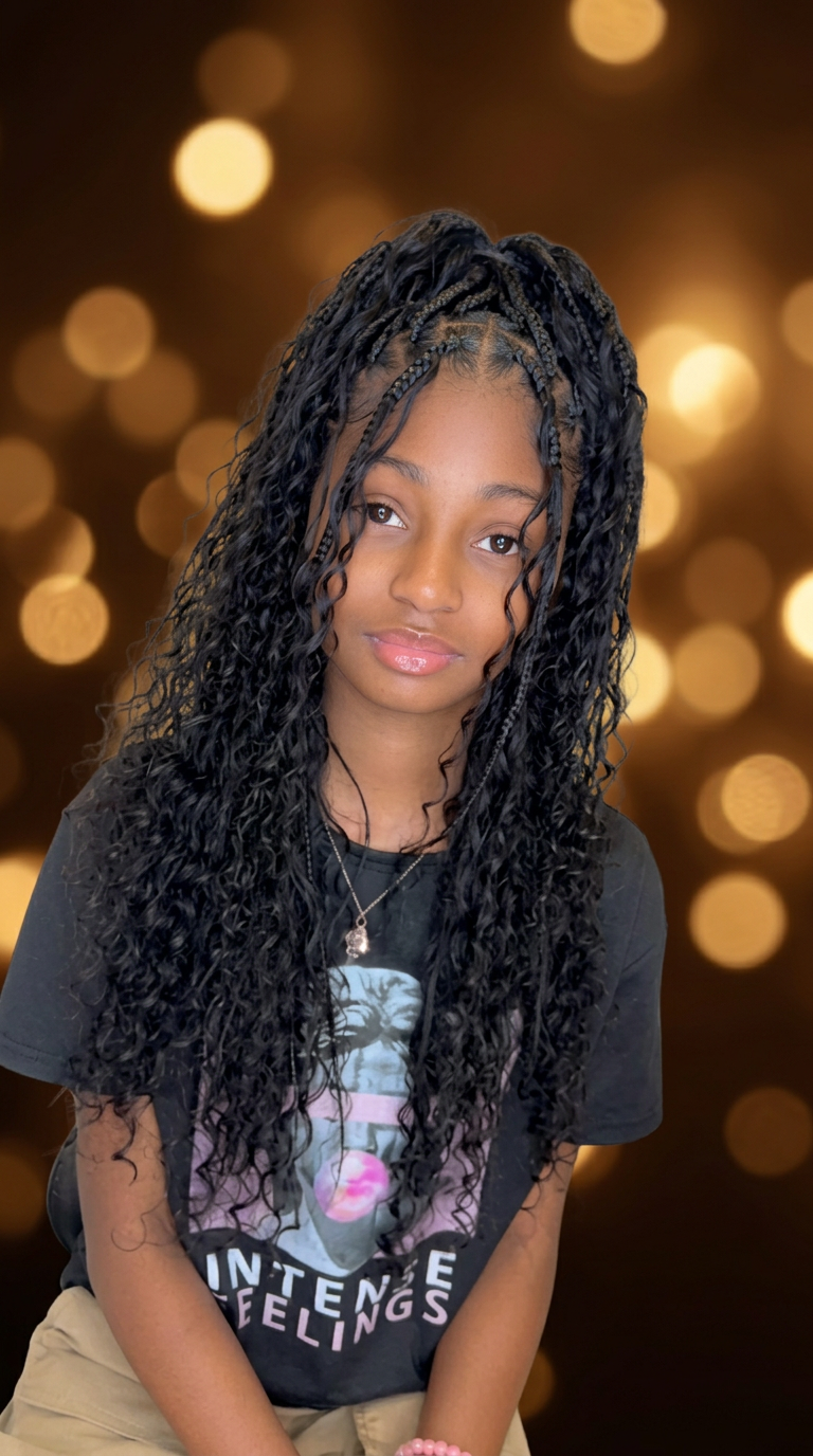 Children Boho Knotless Braids styled at Precious Hair Braiding
